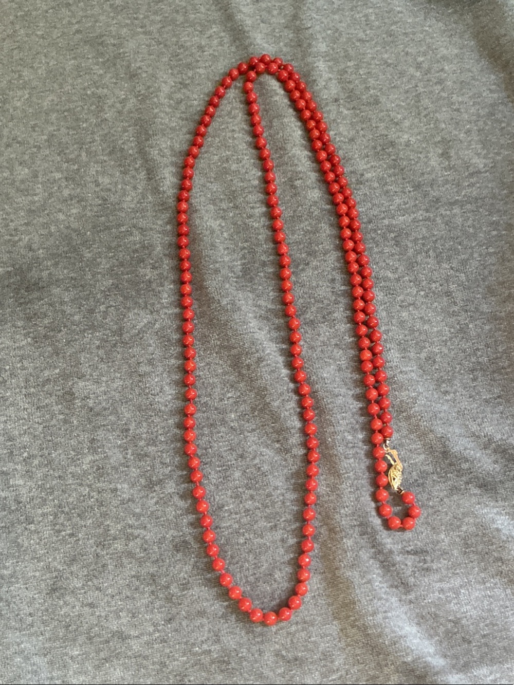 Vintage Genuine Coral 40” Necklace 14K Clasp